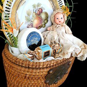 Gift Basket Vintage Antique Gift for New Mom Shabby Chic Decor Baby Girl